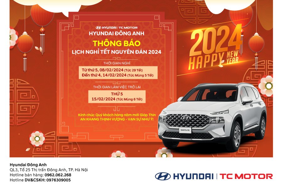 THÔNG BÁO LỊCH NGHỈ TẾT NGUYÊN ĐÁN GIÁP THÌN 2024